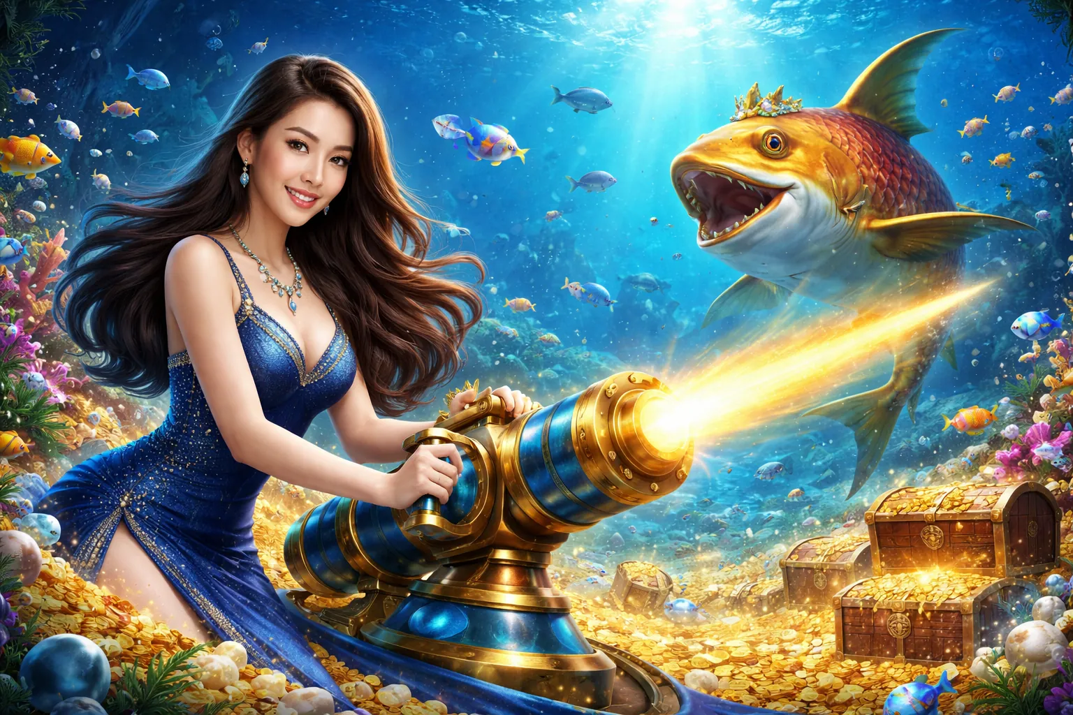 Hình ảnh chính game bắn cá 888slots với cảnh dưới nước sống động